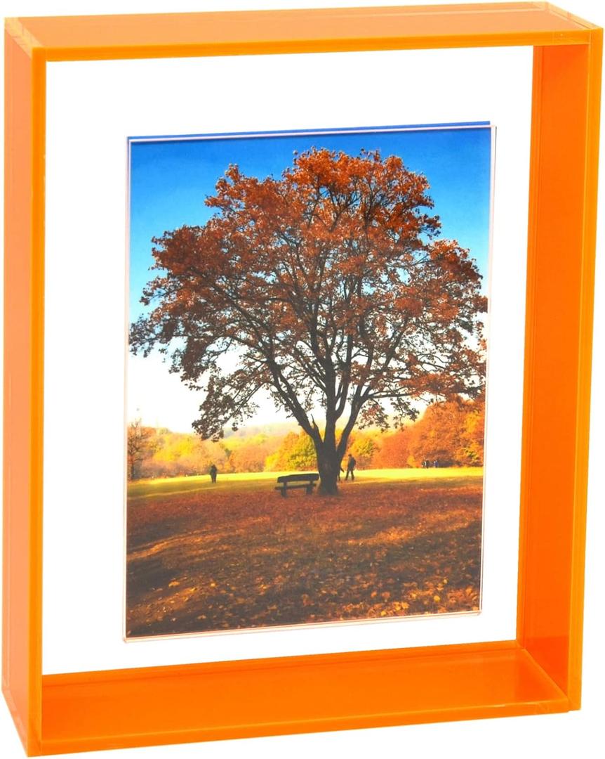 5x7 Acrylic Picture Frame Neon Floating Photo Frame for Wall Mount and Tabletop Decorative in Gallery Home Office, Neon Orange