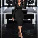 PaladMom Women's Elegant Long Sleeve Dresses for Work Casual Pencil Dress Sexy Business Dress Formal Cocktail Dress (Pink, L)