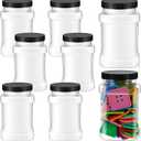 Kifmurase 8Pcs Square Clear Plastic Jars with Pinch Handle, Plastic Storage Jars with Screw-on Lids, 37 OZ Reusable Wide Mouth Canisters for Dry Goods, Cookies, Candy