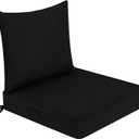 downluxe Waterproof Outdoor Chair Cushions 24x24, Outdoor Cushions for Patio Furniture with Removable Cover, Outdoor Deep Seat Patio Cushion Set with Backrest for Sofa, Couch and Patio Chairs, Black