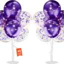 2Set Purple Balloons Stand,Balloons Stands for Table,Purple Balloons Centerpieces for Tables for Birthday,Baby Shower,Wedding,Anniversary Table Party Decorations.With light string