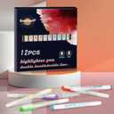 EooUooIP Dual-Tip Highlighter Set, 12 Pack, Pastel Highlighter Assorted Colors, Chisel and Fine Tips Bible Highlighters, No Bleed Highlighters Markers for Bible Journals Planners Books Notes (Double Line-Style)