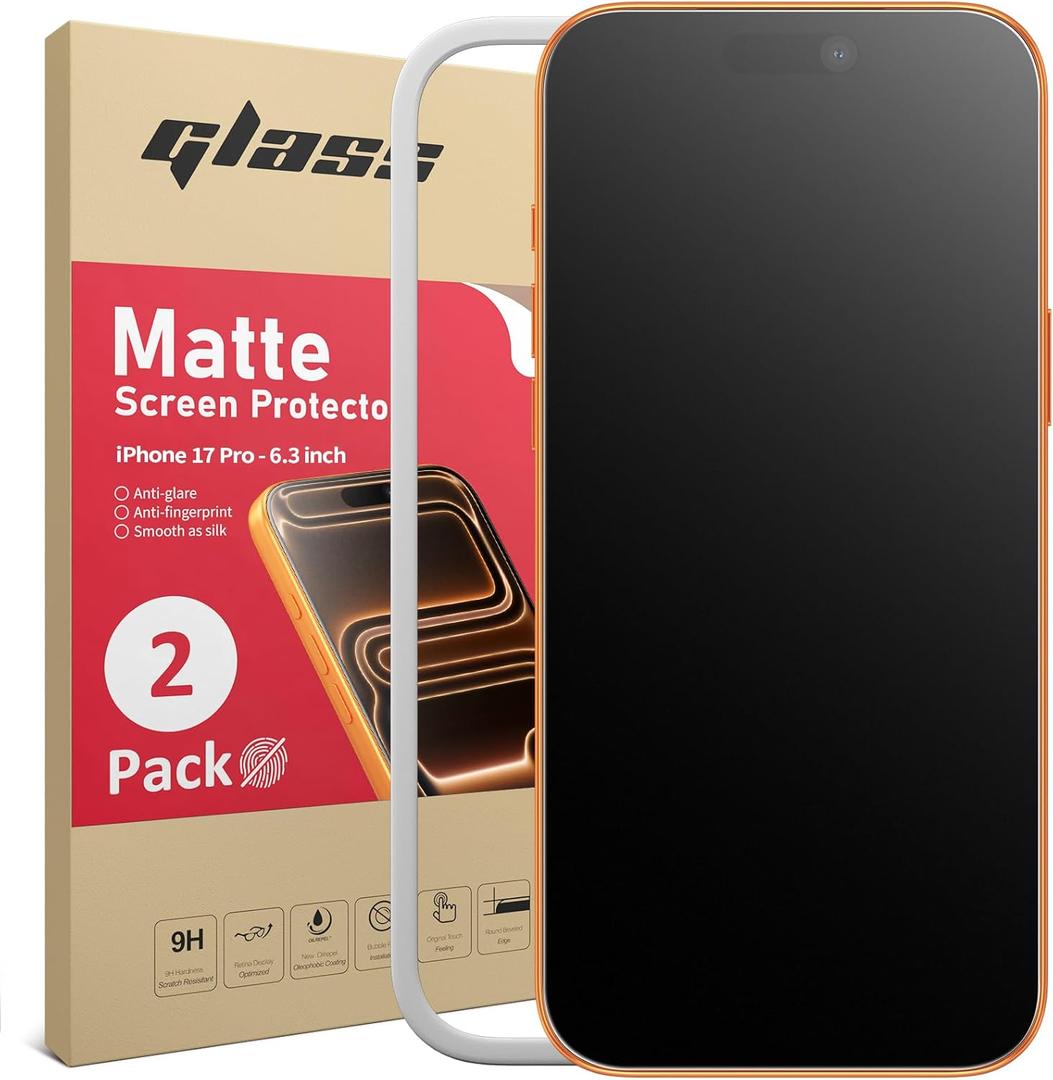 Ambison 2 Pack Matte Screen Protector for iPhone 17 Pro 6.3inch 2025 Tempered Glass, Scratch Resistance, Anti Glare & Anti Fingerprint, Smooth as Silk, Easy Installation Frame, Bubble-Free