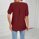 PerZeal Women's Summer Tops Tunic V Neck Ruffle Half Sleeve Blouses Short Sleeve Casual Loose Tops T-Shirts Burgundy XX-Large