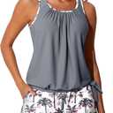 Summer Mae Blouson Women’s Tankini Swimsuits with Shorts Tummy Control Bathing Suits Side Pockets 2026 (Gray, S)