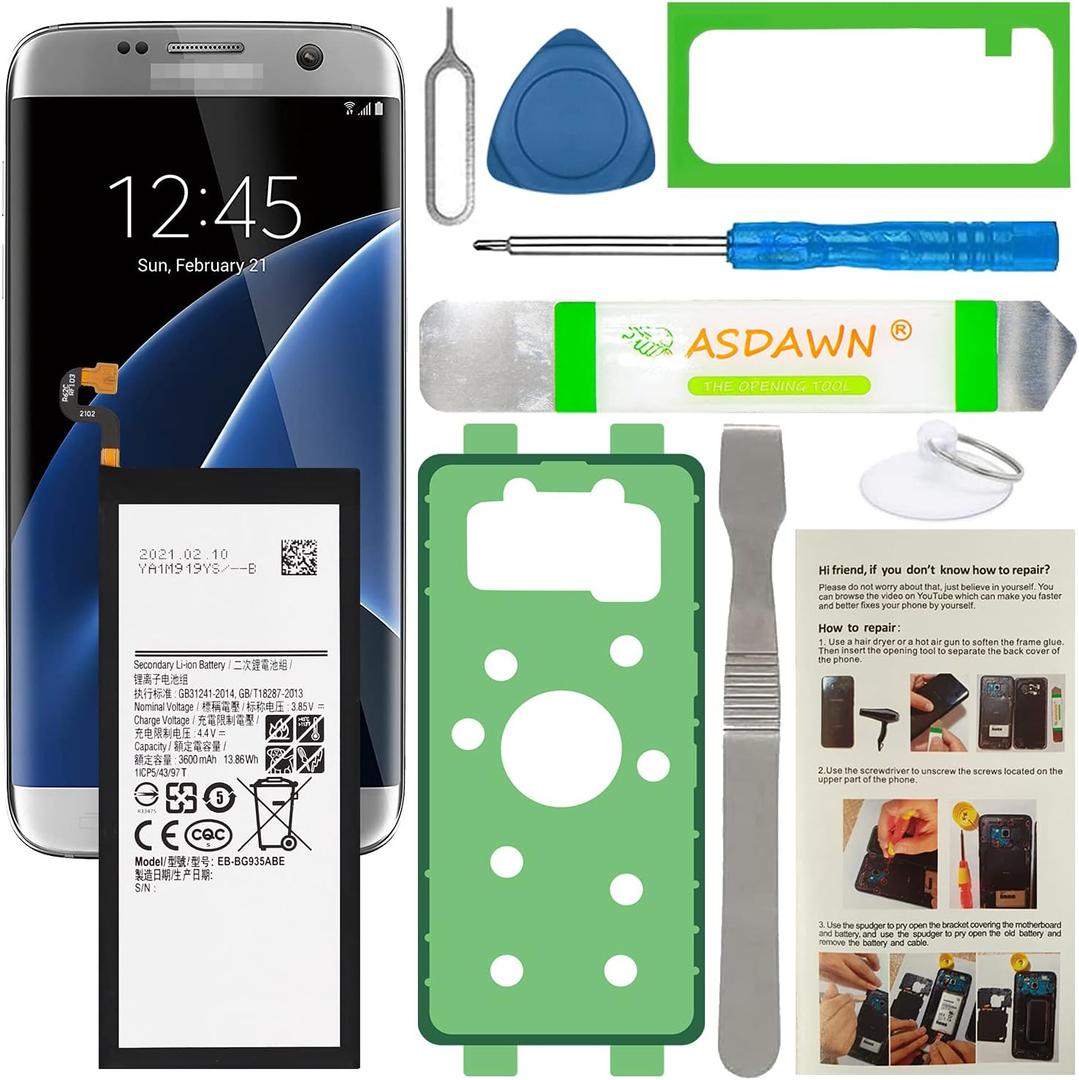 ASDAWN EB-BG935ABE Battery for Samsung Galaxy S7 Edge, Galaxy S7 Edge SM-G935 G935A/T/P/V with Back Cover Adhesive+Battery Adhesive+Tools+Installation Instruction(Back Glass Not Included)