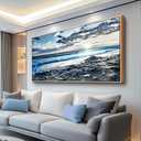 Lapremoly Large Canvas Wall Art For Living Room Wood Framed Wall Decor For Bedroom Modern Office Decor Blue Beach Sun Ocean Landscape Painting Prints Artwork Seascape Hang Pictures Home Decoration (48L" x 24W")