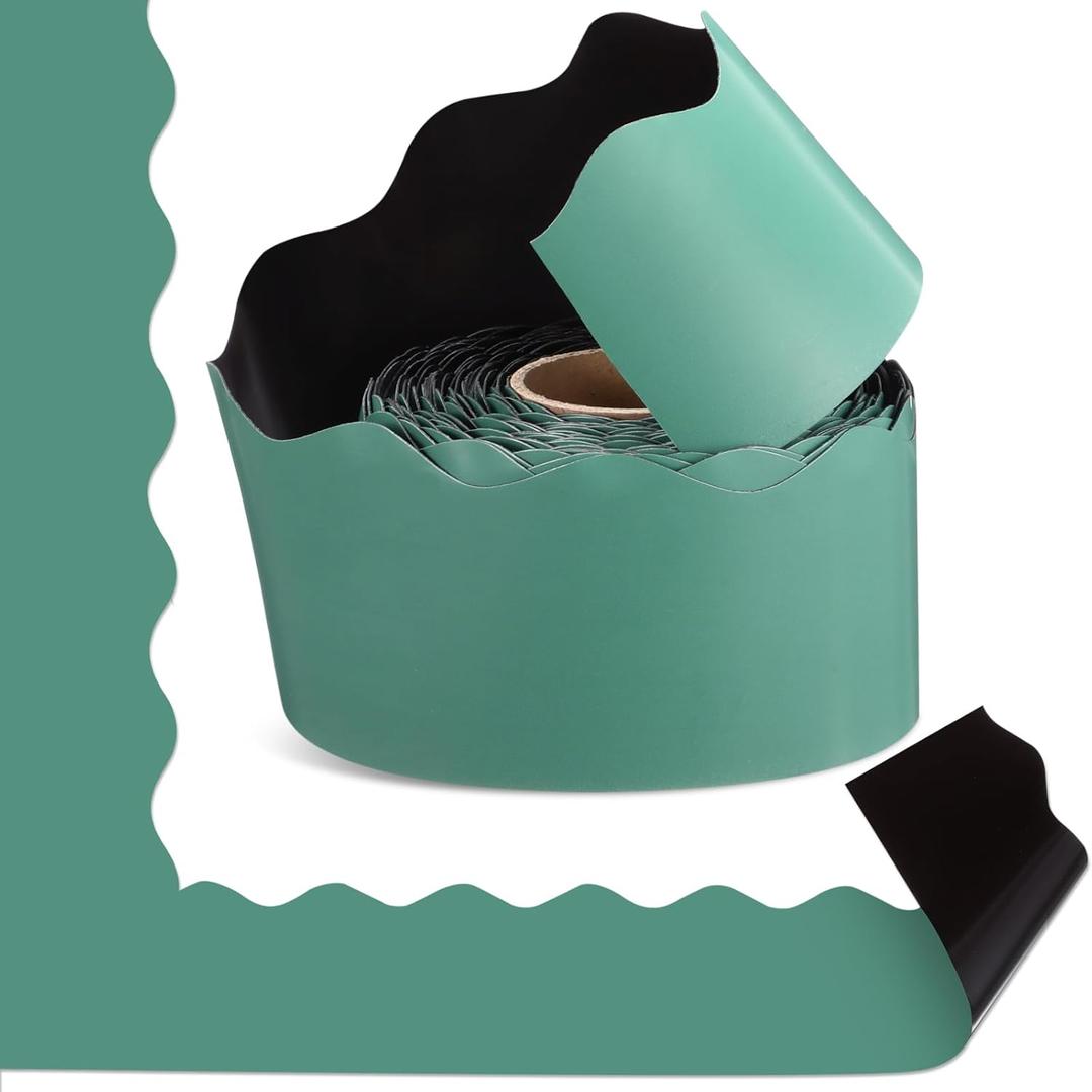 Tenceur 48 Ft x 2.75 Inch Large Magnetic Bulletin Board Borders Bulletin Boarder Trim for Classroom Whiteboard Decorations Scalloped Trim for Office Chalkboard Home Decoration (Green)