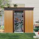 8x6 FT Outdoor Metal Storage Shed, Galvanized Steel Garden Shed, Foundation Frame, Ventilated Tool Storage House, Sloped Roof, Weather Resistant Backyard Shed for Lawn Equipment, Coffee
