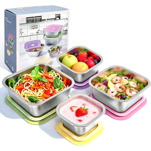 4Pack Stainless Steel Container with Lids Set, (13.5, 24, 34, 47oz) Nesting Design Lunch Boxes, Toddler Snack Containers, Leakproof Lunch Containers
