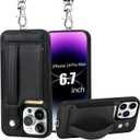 TOOVREN Wallet Case for iPhone 14 Pro Max with Card Holder Lanyard Phone Cover fits iPhone 14 Pro Max Case with Wallet Strap Stand Leather Kickstand for Women & Men 6.7 Inch Black