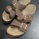 CUSHIONAIRE Lane Cork Footbed Mens Sandals, Adjustable Buckle Comfort Slides for Men, Genuine Leather Insole Summer Sandals Men Footwear No Size  Brown Nappa, Mens 9-10 