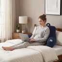 Reading Pillow for Sitting in Bed with Arm Rests,100% 7D Fiber Filling Husband Pillow for Back Support,Oeko-TEX Certified Backrest Pillow for Couch & Floor(17",Blue Corduroy)