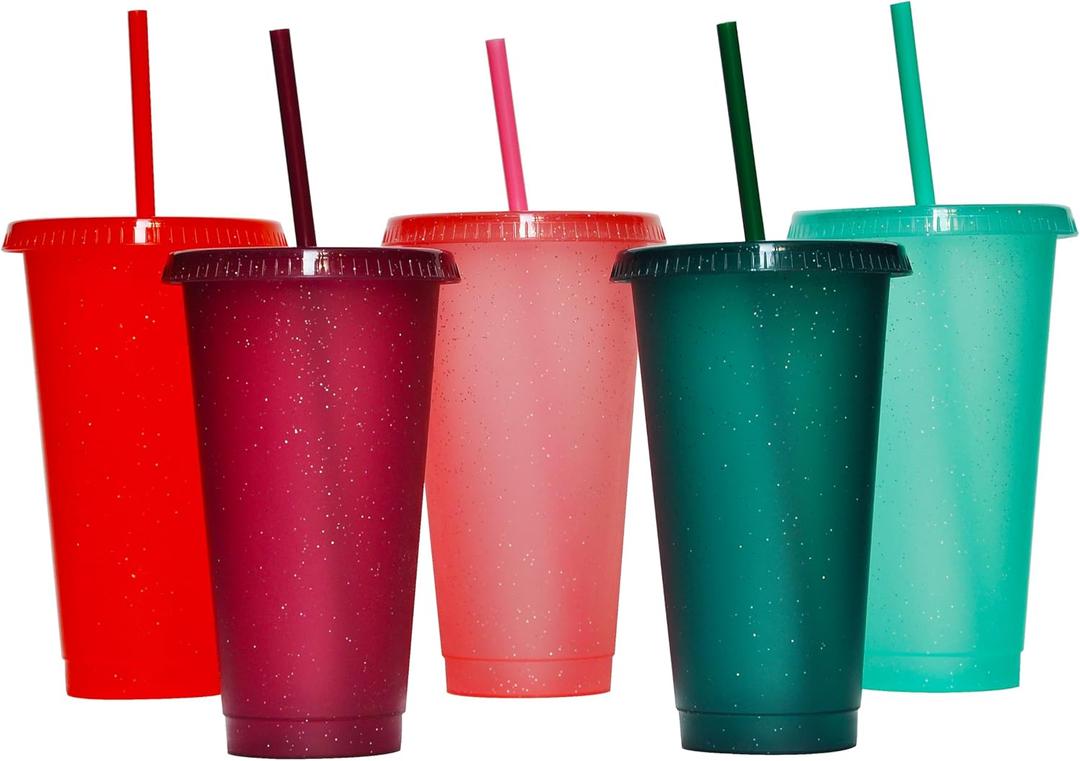 Suertestarry Tumbler with Straw and Lid,Water Bottle Iced Coffee Travel Mug Cup,Reusable Plastic Cups,Perfect for Parties,Birthdays,24oz-5 Pack (Rainbow, 5pack) | with Lids and Straws, Water Bottle, Iced Coffee, Travel Mug Cup, Reusable Cups, Perfect for Parties