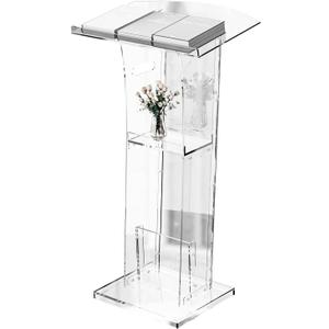 HODLBIT Upgraded Acrylic Podium Stand, Pulpits for Churches, 47.5inch Modern Lecterns & Podiums with Storage Shelf for Classroom, Weddings, Professional Presentation Podiums, Easy Assembly
