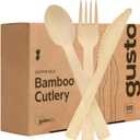 GUSTO [300 Combo Pack] Compostable Bamboo Cutlery Set, 150 Forks - 100 Spoons - 50 Knives Disposable Utensils for Parties, Camping, and Everyday Use