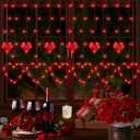 Valentines Day Decor, 138LED 12 Hearts Curtain Lights for Bedroom, Window Lights with Remote 8 Modes, USB and Battery Powered Valentines Lights for Wedding Birthday Anniversaries Party Decor (Red) (Red Love)