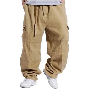 Kinghua Mens Baggy Cargo Pants Casual Loose Fit Elastic Waist Cotton Twill Cargo Pants,46 , Khaki
