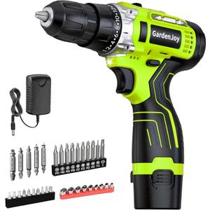 GardenJoy Cordless Power Drill Set: 12V Electric Drill with Battery and Charger, 42pcs Acessories, 3/8"Keyless Chuck, 2 Variable Speed, 24+1 Position, Compact Drill Driver Kit for Home & DIY Project