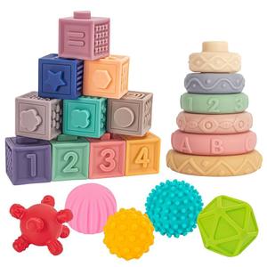 Baby Toys for 6 to 12 Months, Montessori Sensory Bins & Teething Toys, 6 in 1 Stacking Blocks, Rings, Eggs, Spinner, Crab Shape, 27 Pieces, Ages 6-36 Months