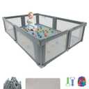 Baby Playpen, 73" x 61" Large Foldable Playpen with Mat for Babies and Toddlers, Play Pen with Soft Breathable Mesh, Ocean Balls and Pull Links, Baby Playard for Indoor & Outdoor, Gray