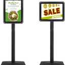 Sign Holder Stand, Heavy-Duty 8.5x11 Inch Aluminum Floor Stand for Posters & Signs | Includes PVC Plastic Sleeve & Weighted Base | Black Poster Display Stand