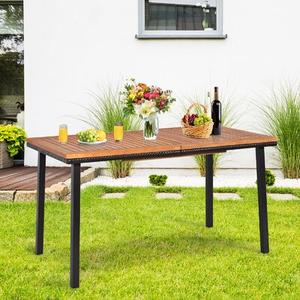 Patiojoy Outdoor Acacia Table Dining Table W/2’’ Of Hole Slatted Wood Surface For Indoors & Outdoors