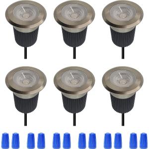 LUMENGY 10W LED Powerful Landscape Inground Lights, for Up-Lighting Along Walls, Trees, Driveway & Patios. Low Voltage IP67 Waterproof, Stainless Steel Finish (6-Pack)