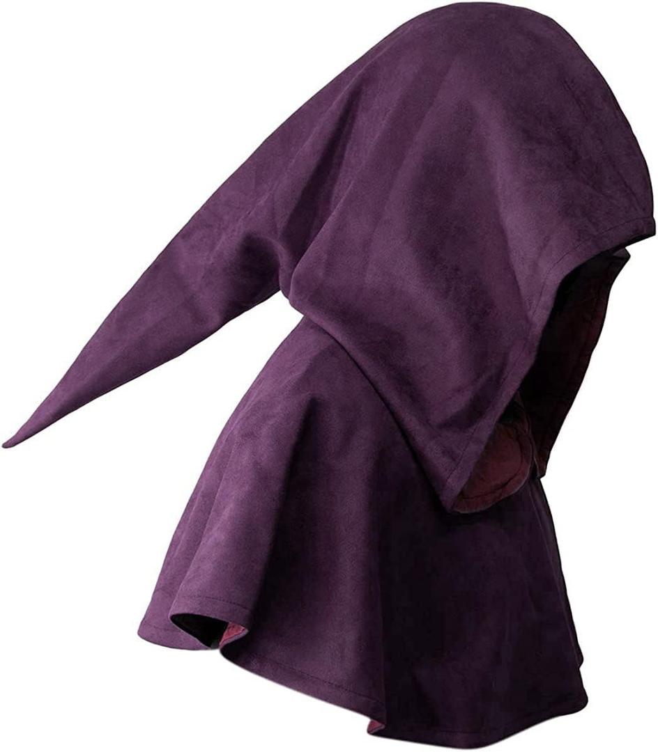 FURPHI Medieval Cowl Hood Renaissance Faux Suede Cape Pagan Cosplay Halloween Costume Accessories
