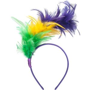 2 x 1920s Feather Fascinator Headband for Women Kentucky Derby Headpiece Fascinator Hats for Cocktail Wedding Tea Party (Mardi Gras)