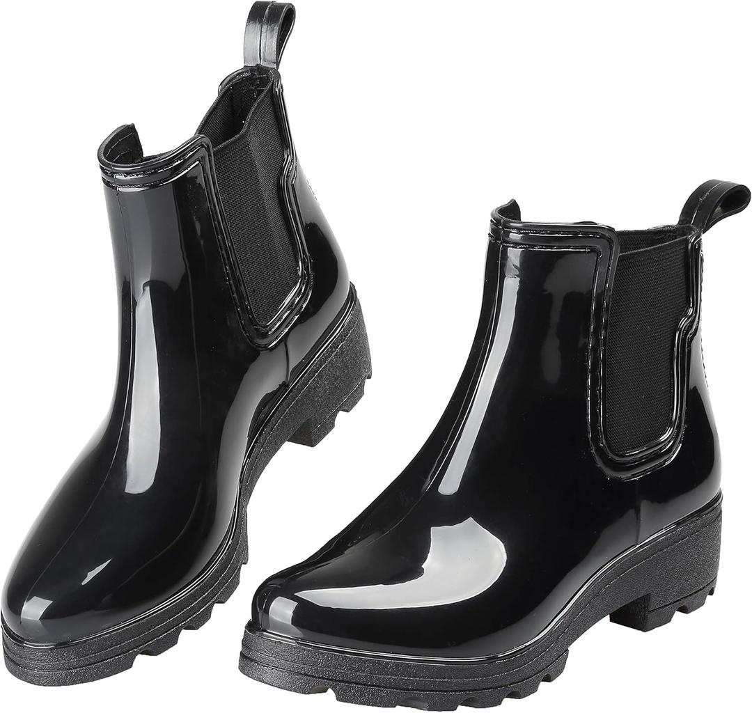 Women's Short Rain Boots Waterproof Slip On Ankle Chelsea Booties (7.5)