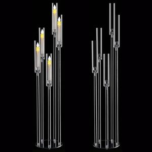 2pcs 5 Arm Floor Candelabra,Acrylic Floor Candle Holder for Wedding Centerpiece Tall Clear Candle Holders for Ceremony Birthday Party Home Decoration Fit 0.8 LED Candles