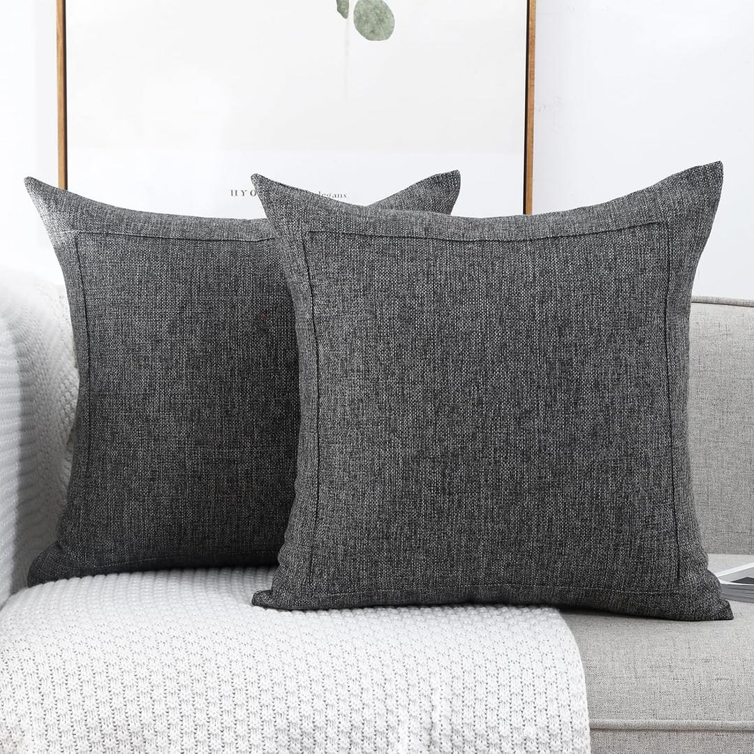 Jepeak 20x20 Inch Burlap Linen Throw Pillow Covers, Pack of 2 Decorative Farmhouse Rustic Neutral Pillow Covers Square Durable Cushion Cover for Sofa Couch Bed Home Decor, Dark Gray