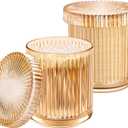 Bathroom Organizers and Storage,2 Pack Glass Qtip Holder Dispenser, Bathroom Essentials Accessories Decor, Vanity Makeup Storage Organizer for Cotton Swabs, Cotton Balls, Pads, Floss Picks (Amber)