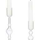 Tall Glass Taper Candle Holders 2 Set - Vintage Candlestick Holders for Taper Candles for Table Elegant Centerpiece Weddings Decor Christmas Events Holidays Dinner Party Clear