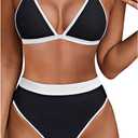 Aqua Eve Triangle High Waisted Bikini Set for Women Two Piece Bathing Suits Color Block Swimsuits (X-Large, Black White)