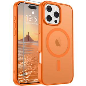 SUPFINE Magnetic for iPhone 16 Pro Max Case with Screen Protector (Compatible with MagSafe) (Military Grade Drop Protection) Translucent Matte Shockproof Phone Cover,Starry Orange