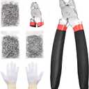 Spurtar Angled Hog Ring Pliers Kit with 360pcs 3/4" 1/2" 3/8" Hog Rings Spring-Loaded A3 Steel for Upholstery Fencing Animal Pet Cage Craft Bagging Netting Trap