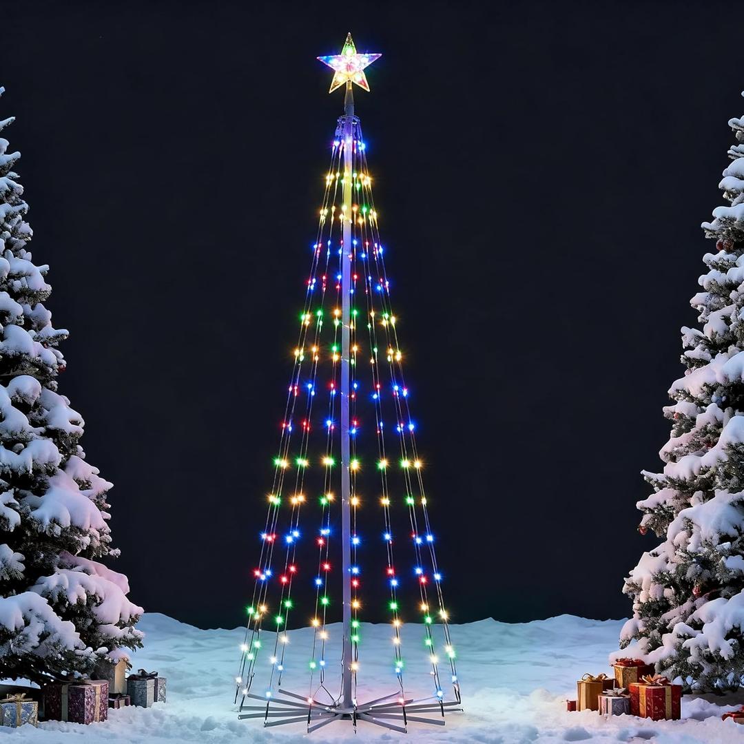 JOIEDOMI LED Christmas Cone Tree Lights, 6FT Outdoor Lighted Tree with 8 Lighting Modes & Star Topper, Christmas Decorations for Yard Porch Patio Garden Holiday Decor, Cool White