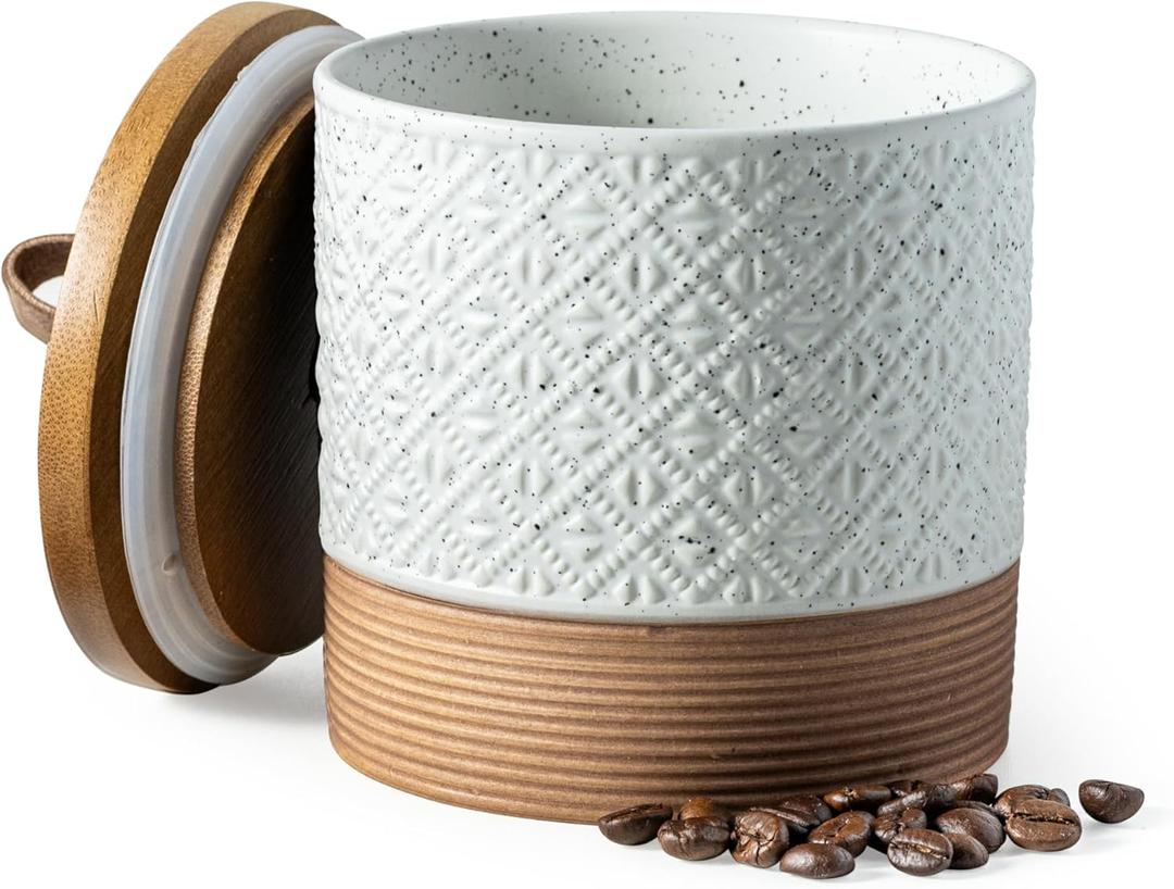 Miamolo Ceramic Jar with Lid, Coffee Canisters with Airtight Lids Kitchen Food Storage Container for Spice Loose Leaf Tea, Small Decorative Jars for Countertop Coffee Bar Accessories - White 20 fl.oz