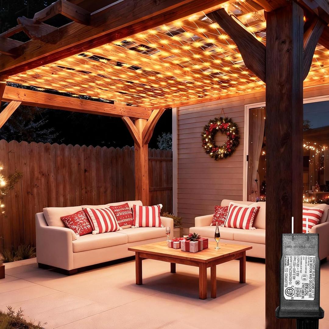 6.6ft x 6.6ft Christmas Net Lights, 160LED Gazebo Mesh Lights Outdoor 8 Modes Timer, Waterproof Connectable String Lights Clear Wire for Bushes Patio Pergolas Garden Holiday Party - Warm White
