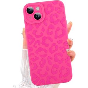 ZIYE for iPhone 14 Case Hot Pink Leopard Pattern Phone Case with Camera Protection,Soft TPU Silicone Rubber Protective Cover Cheetah Design Cases Compatible with iPhone 14 6.1 Inch