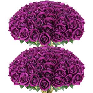 Hananona Artificial Roses in Bulk, Fake Silk Roses Realistic Roses for Wedding Centerpieces Flower Arrangement Home Decor (50, Purple)