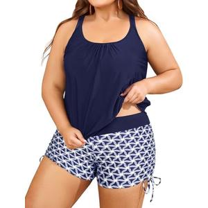 Aqua Eve Plus Size Tankini with Shorts Two Piece Swimsuits for Women Blouson Tummy Control Bathing SuitsSize 22W
