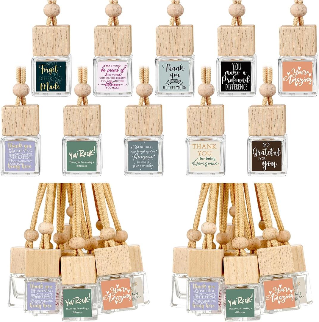 Havawish 50 Pcs Appreciation Gift Bulk for Teachers Empty Glass Essential Oil Diffuser Car Air Freshener Diffuser for Employee Staff Teachers Hanging Ornament Inspirational Team Thank You Gift