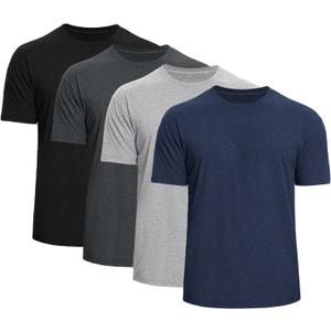 Men's Crew Neck T-Shirts 4-Pack - Soft Short Sleeve Basic Tees, Comfortable Classic Fit Jersey Shirts for Men (Large, A08-black/Carbon/Heather Gray/Navy)