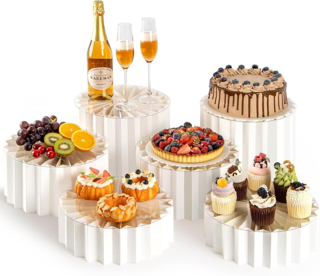 PUERSI 6 Pack Buffet Risers, Foldable Food Display Risers for Party, Display Stands for Food, Cake Cupcake Stands, Riser Display Stand for Desserts, Food, Jewelry - White