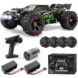 1/14 Brushless RC Cars for Adults Fast 50+ mph, RC Trucks 4x4 Offroad Waterproof, Electric Powered High Speed Remote Control Car, Fast Extreme All Terrain RC Truggy with 3S Battery for Snow Sand (Green)