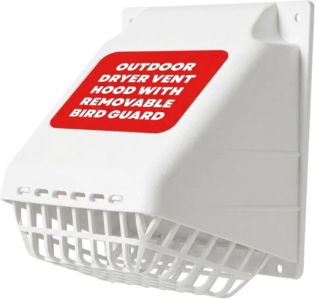 Deflecto 4-Inch Wide Mouth Dryer Vent Hood with Removable Bird Guard, White