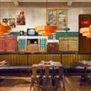 Orange Danish Modern Pendant Lamp, 3-Layer Shade Scandinavian Ceiling Light, Metal Flush Mount Fixture for Dining Table, Kitchen Island, Hallway, D13.8" * H8.2"/ 35* 21cm
